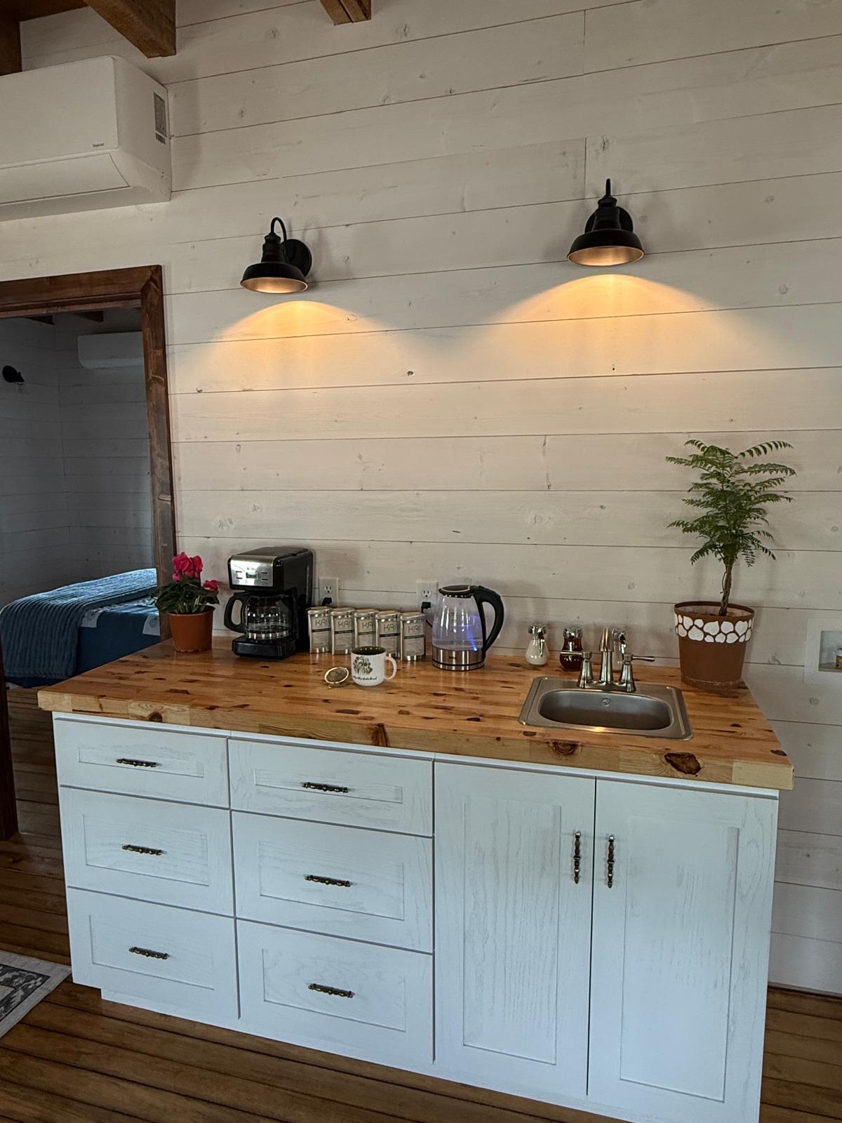 Coffee station with butcher block counter